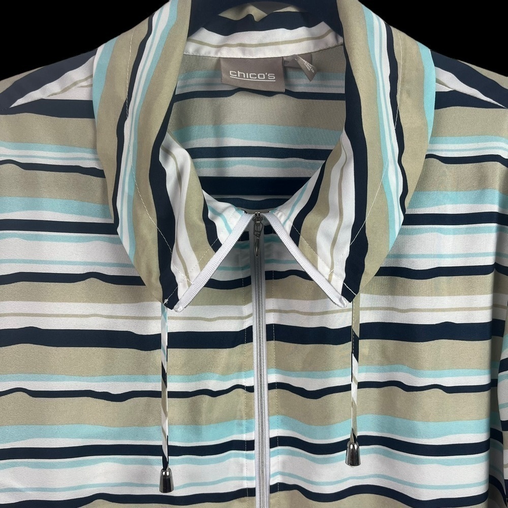 Chicos Womens Lightweight Jacket Cover Up Full Zip Stipe Polyester Size 3 - Picture 5 of 10